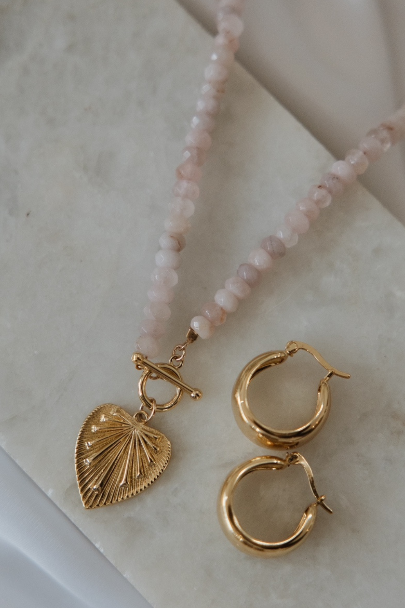Rosalie Rose Quartz Beaded Heart Necklace