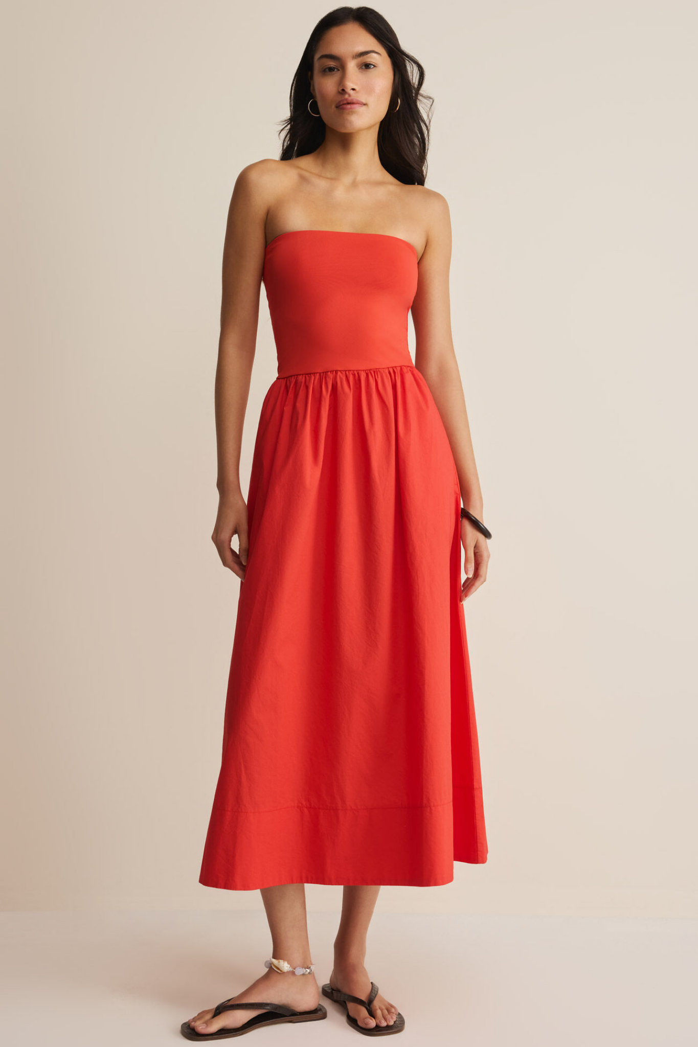 Sunsought Lychee Strapless Midi Dress