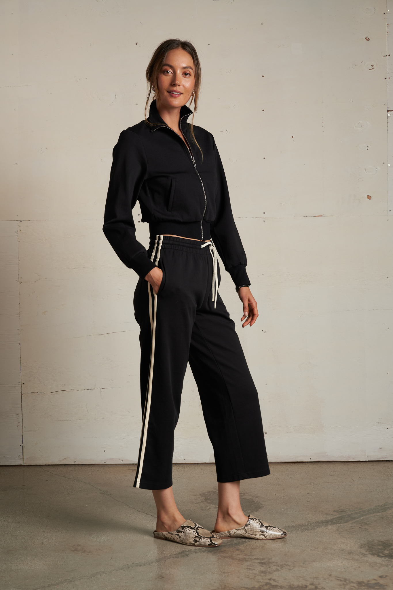 Claud Black Cropped Travel Track Pant