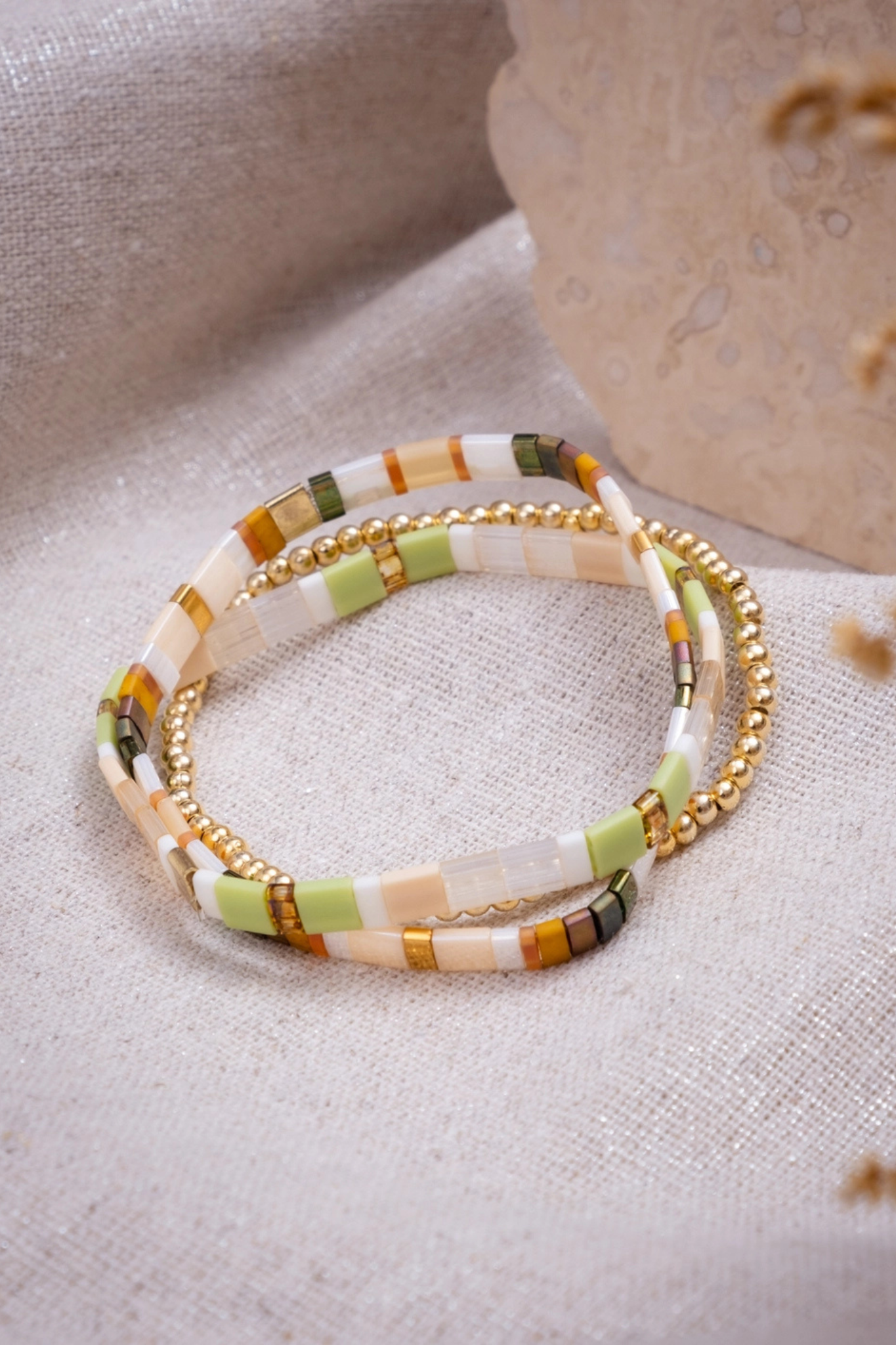 Cream/Citron Tile Bracelet Set