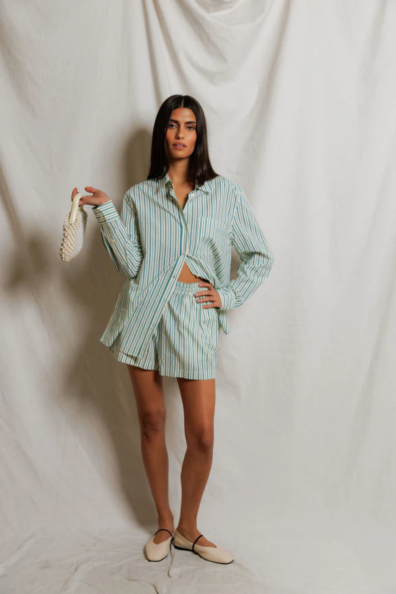 Julie Blue Stripe Poplin Short