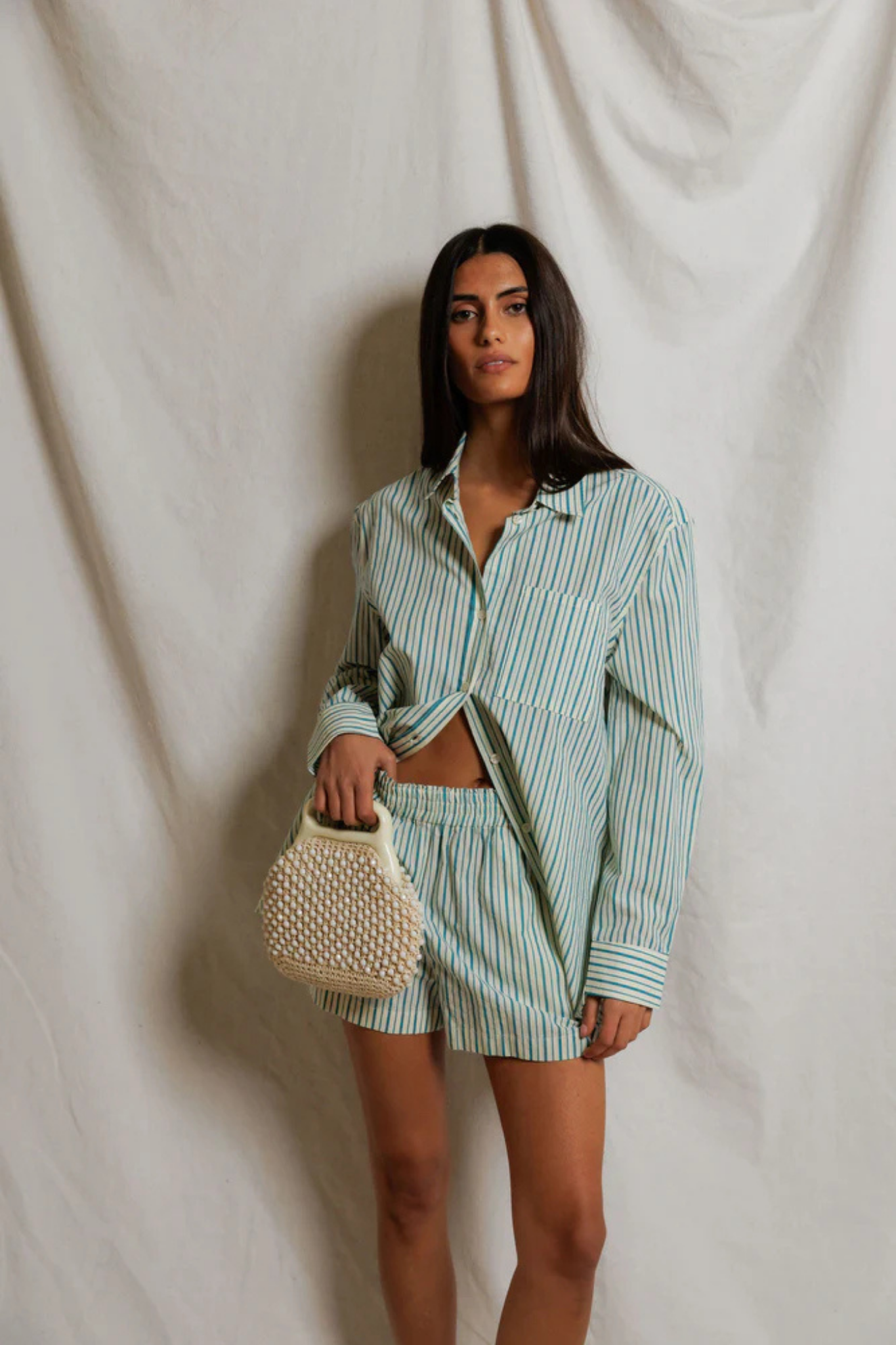 Julie Blue Stripe Poplin Short