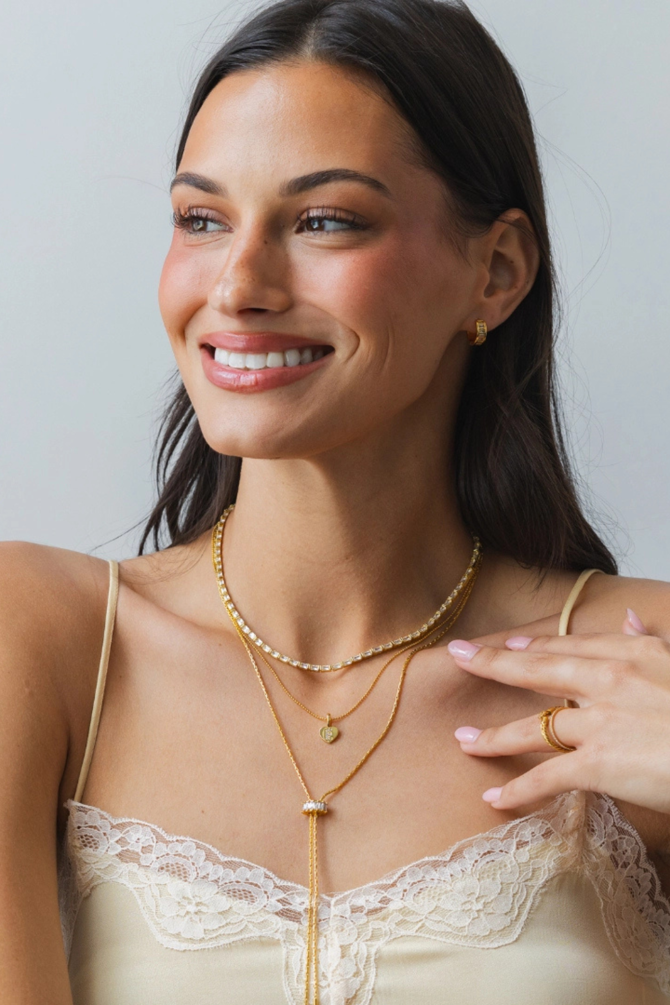 18K Gold Baguette Lariat Necklace