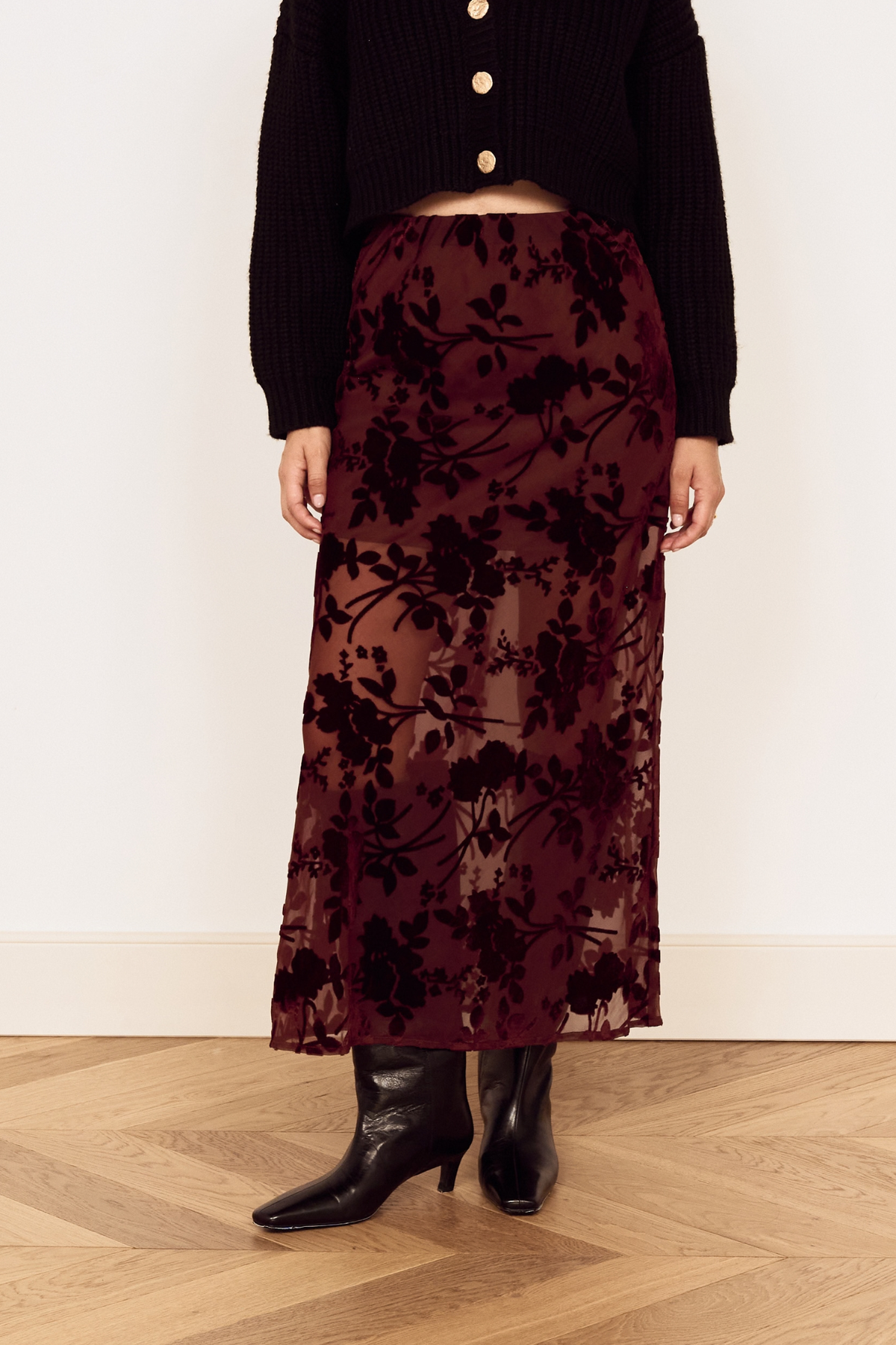 Anouk Chocolate Velvet Midi Skirt