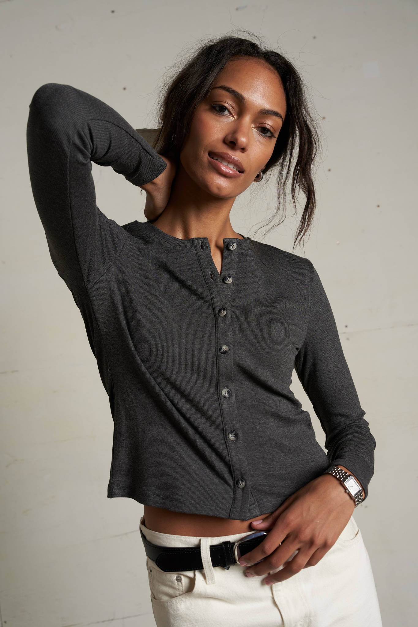 Maureen Charcoal Luxe Rib Cardigan