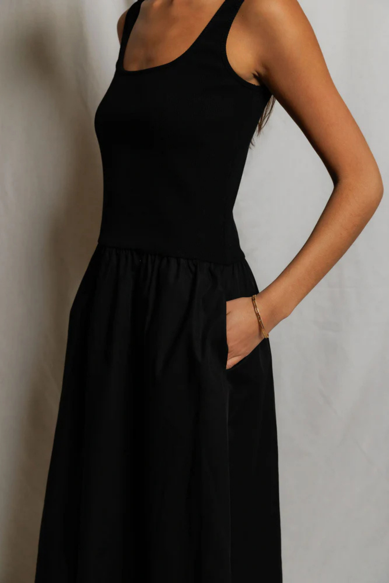 Fabiola True Black Poplin Midi Dress