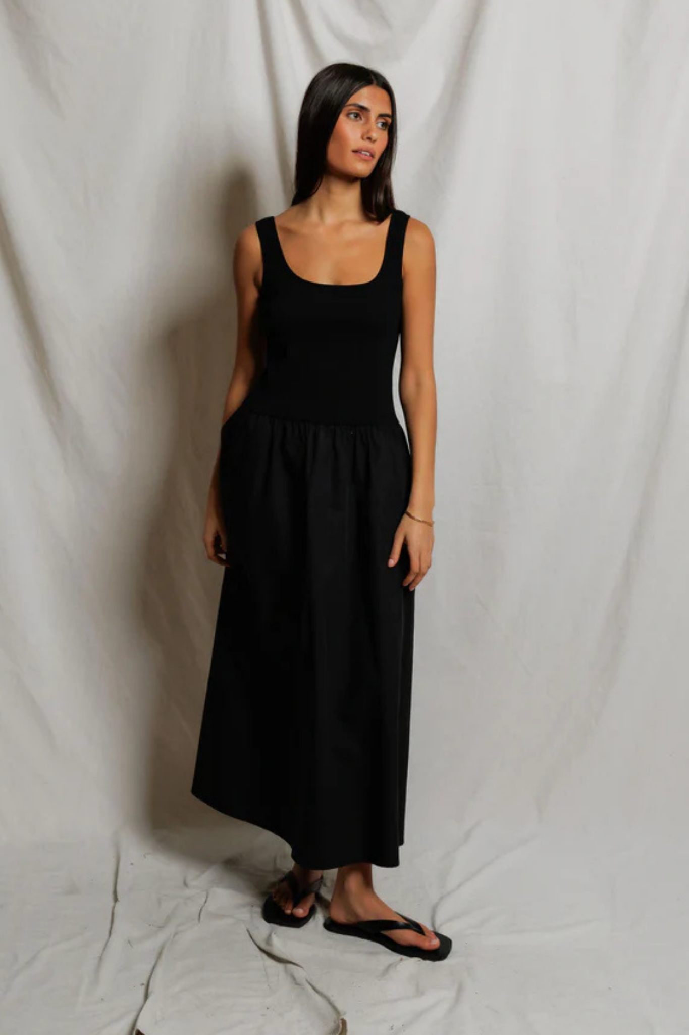Fabiola True Black Poplin Midi Dress