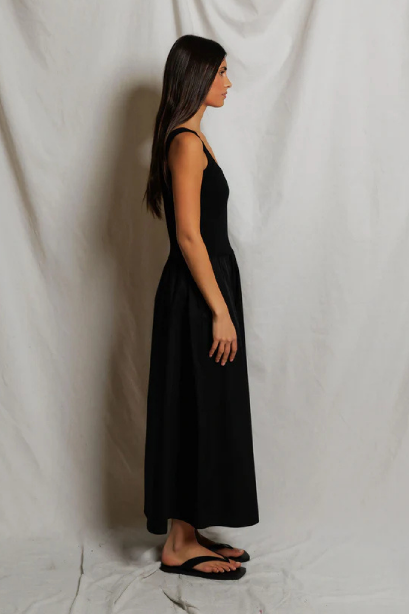 Fabiola True Black Poplin Midi Dress