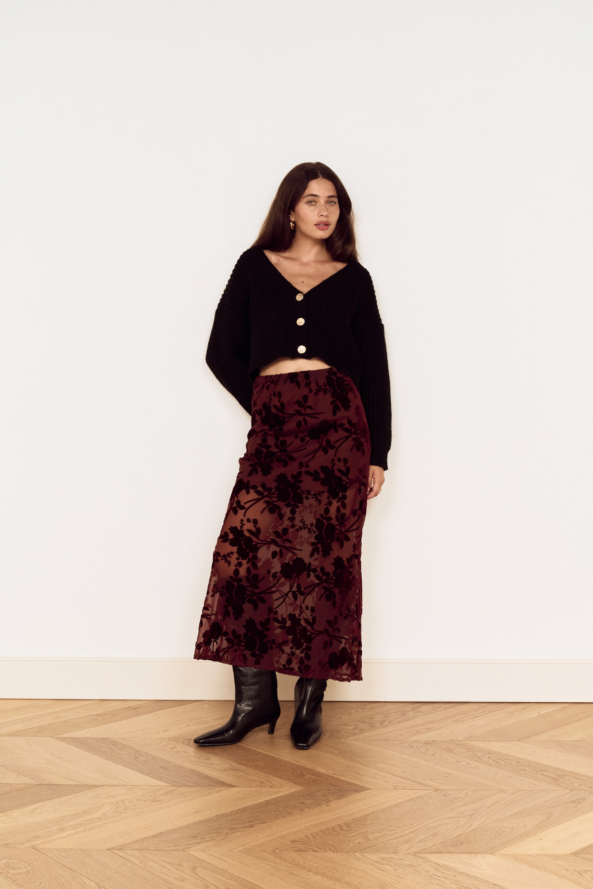 Anouk Chocolate Velvet Midi Skirt