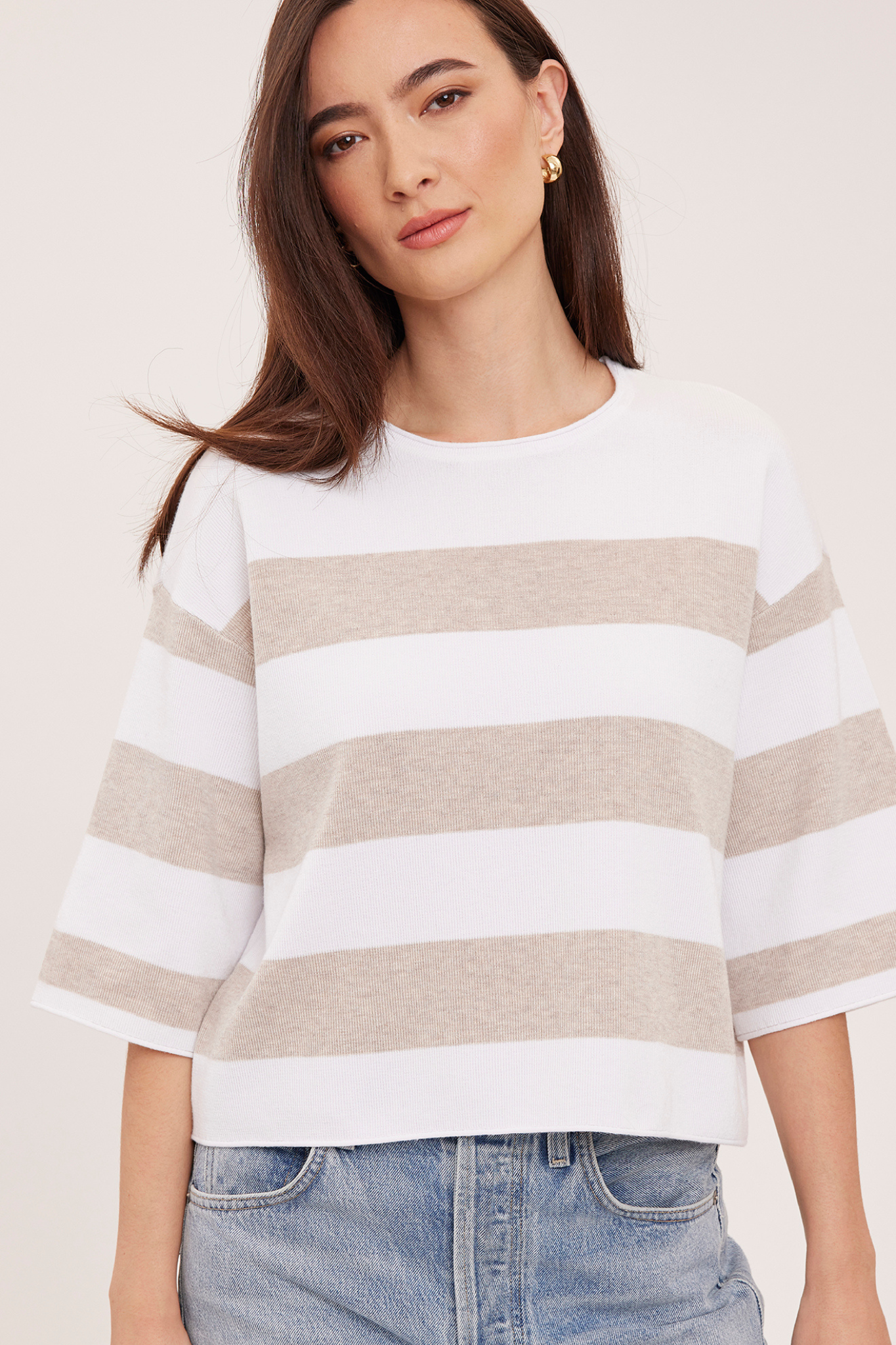 Amina Cream Stripe Knit Top
