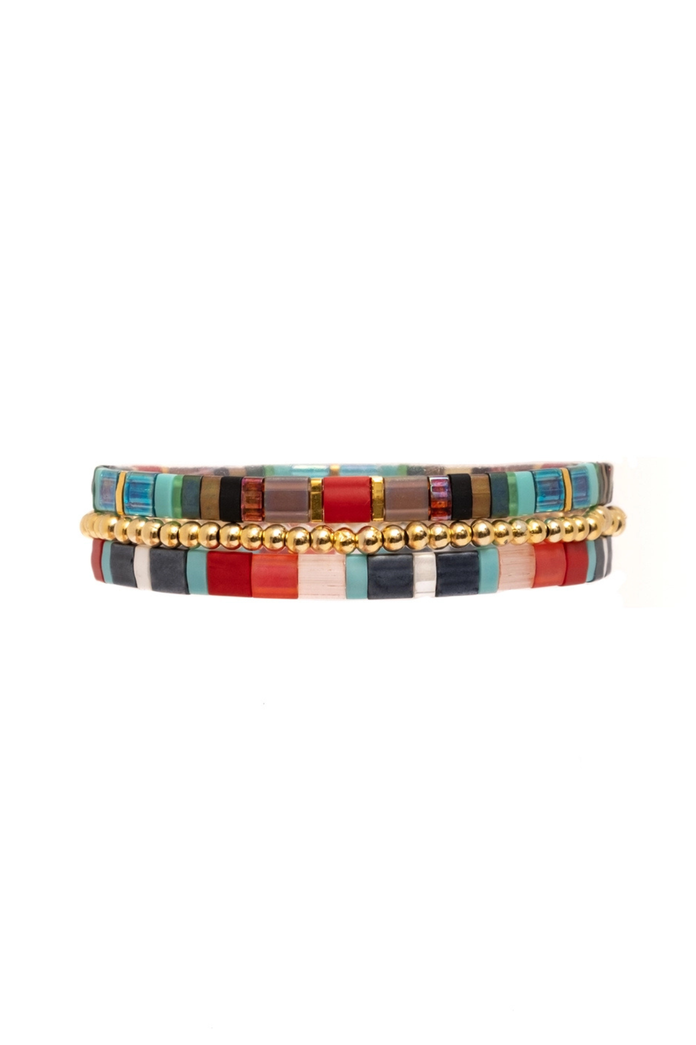 Red/Aqua Tile Bracelet Set