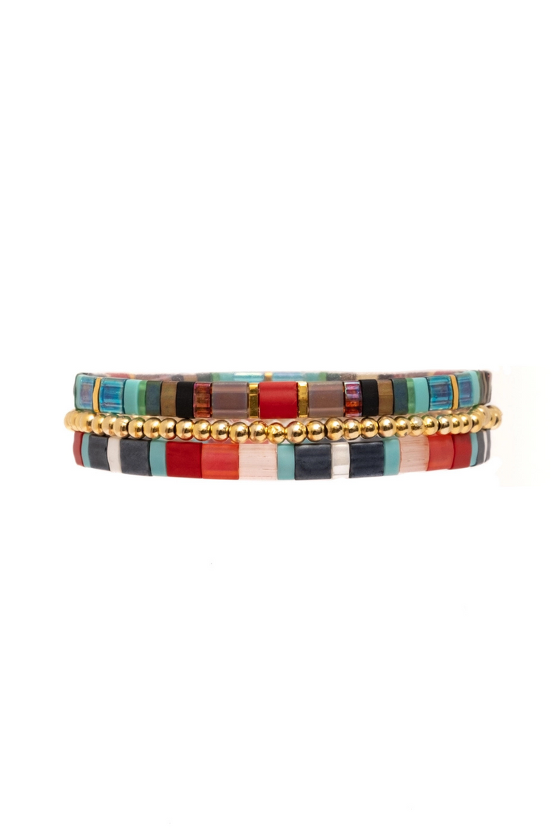 Red/Aqua Tile Bracelet Set