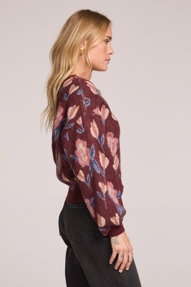 Ronnie Sangria Floral Sweater