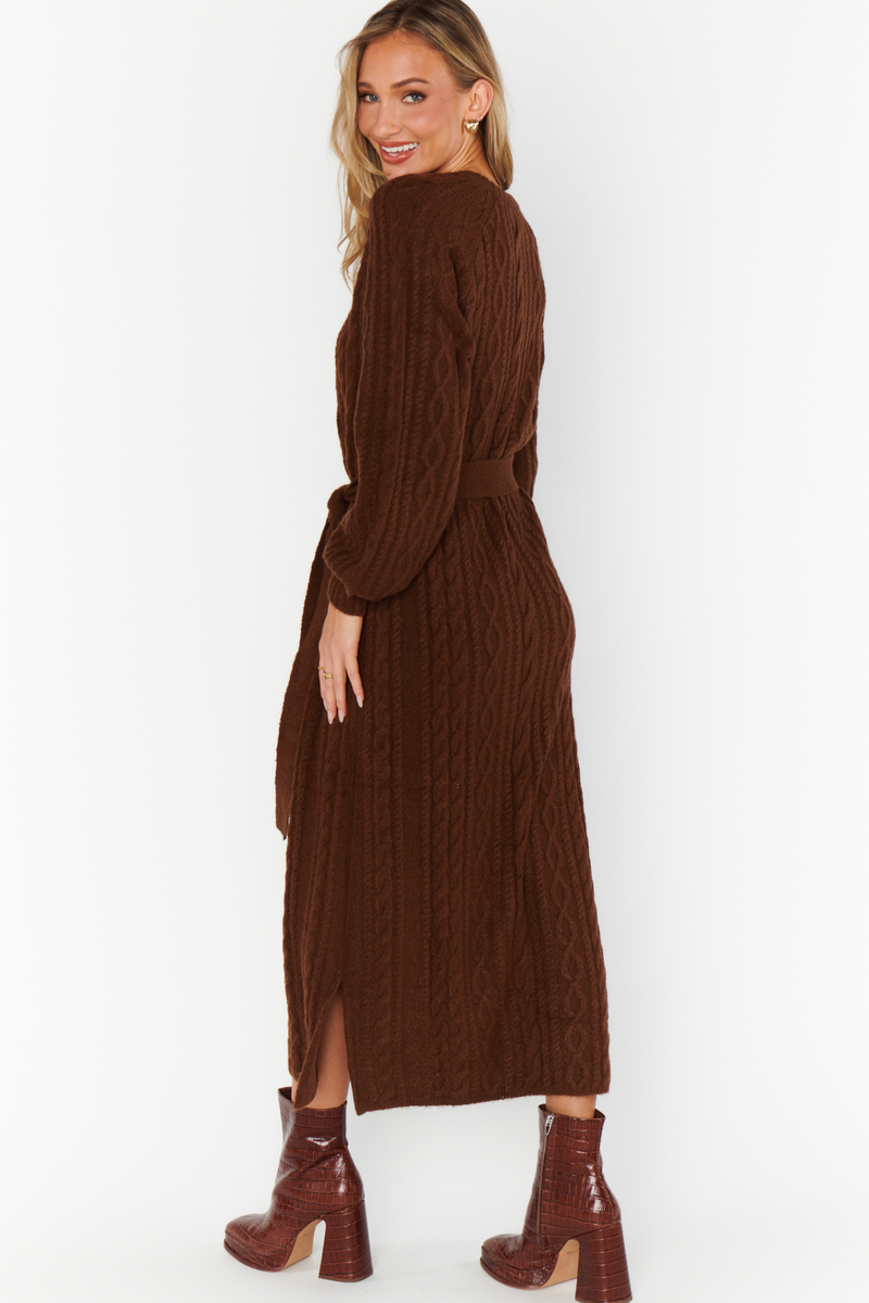 Barb Chocolate Cable Knit Sweater Dress