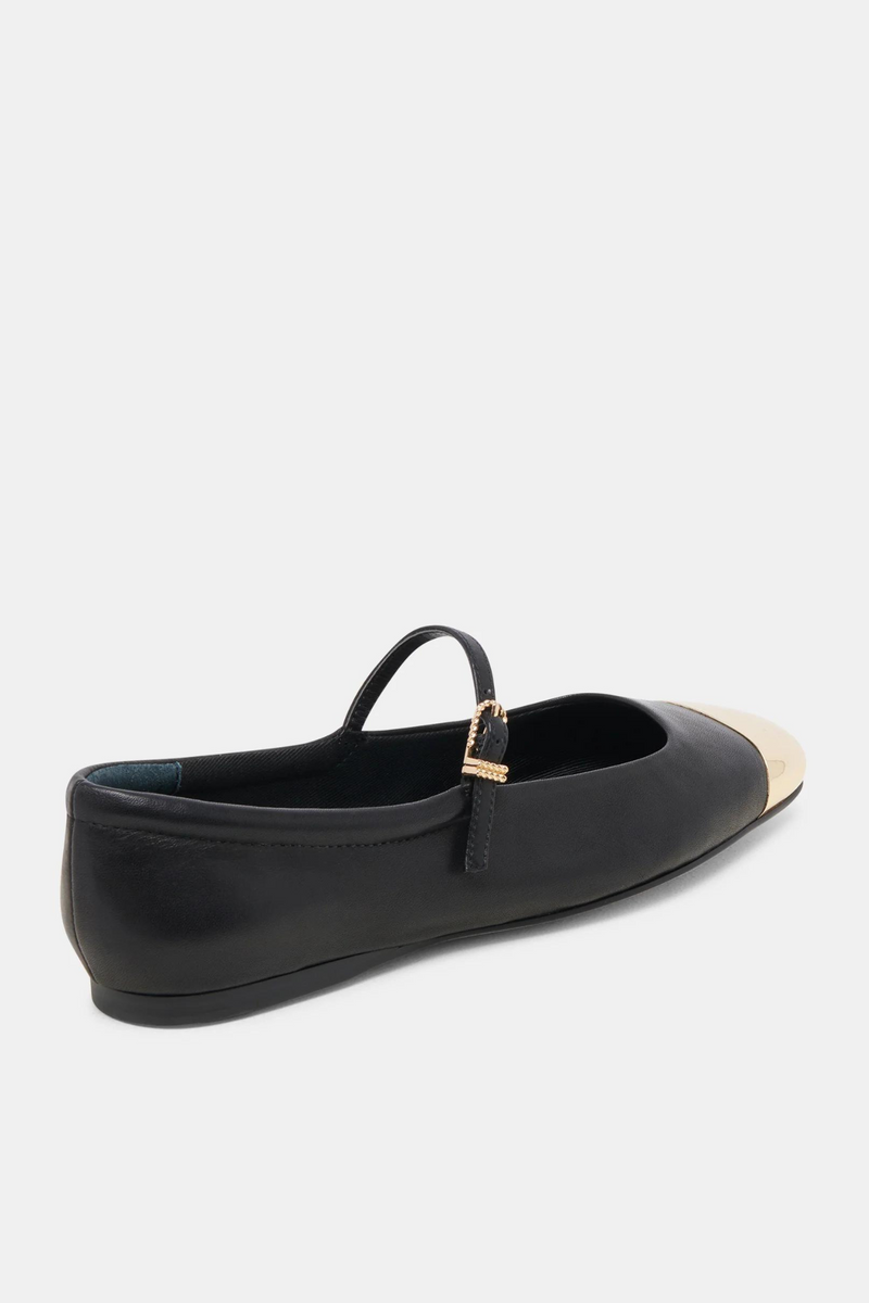 Reyes Toe Cap Black Leather Flat