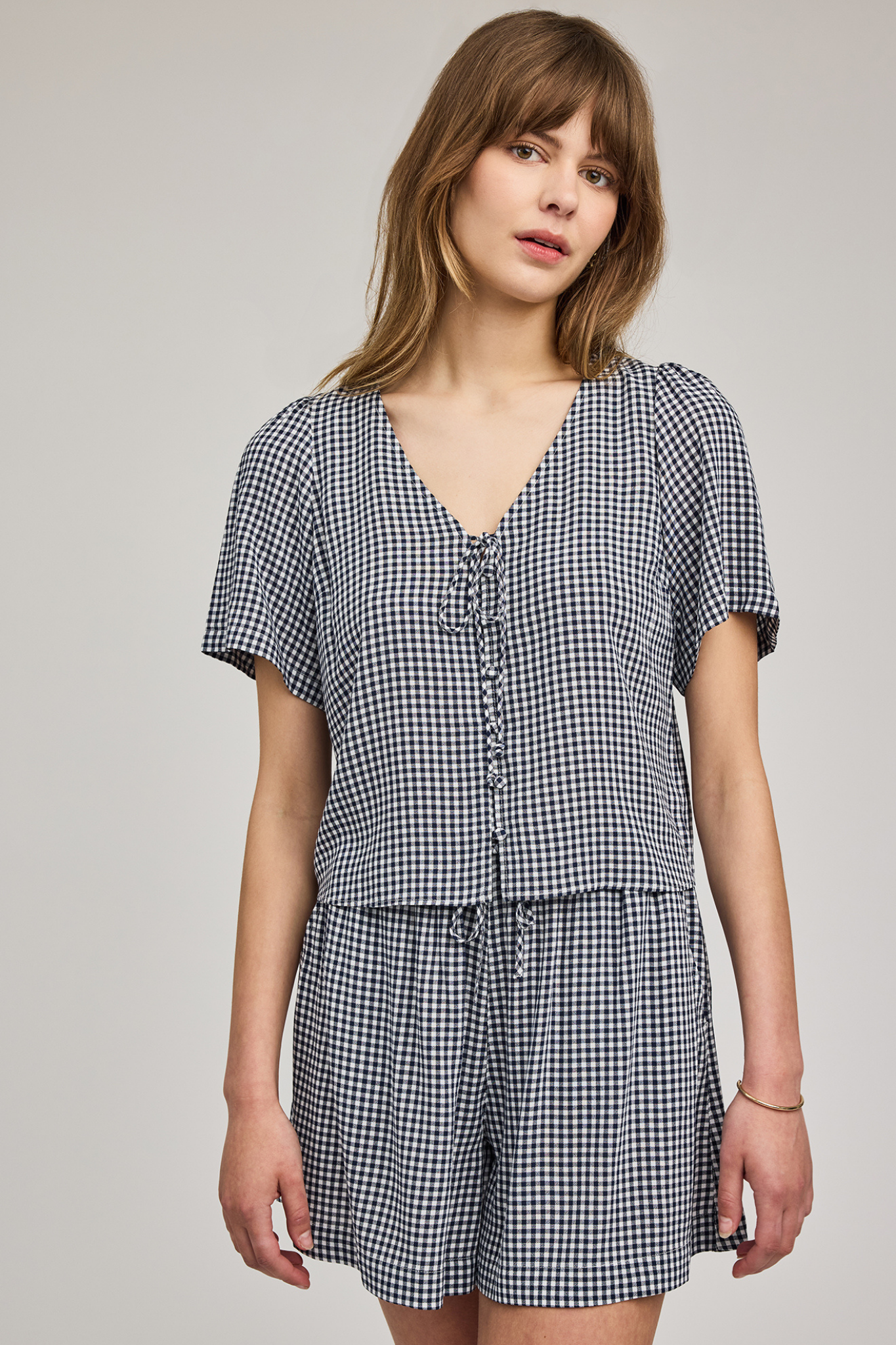 Becca Navy Gingham Top