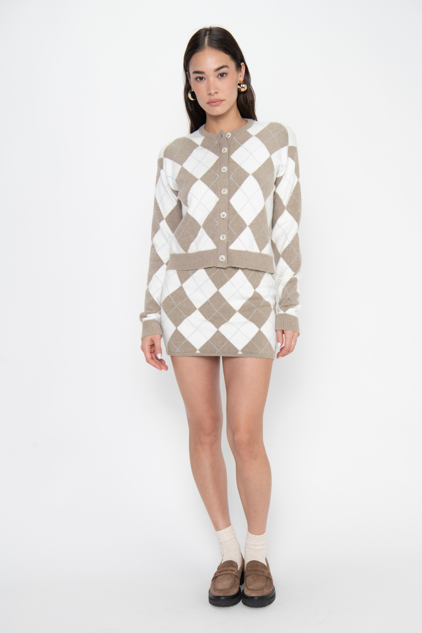 Throw On Argyle Knit Cardigan