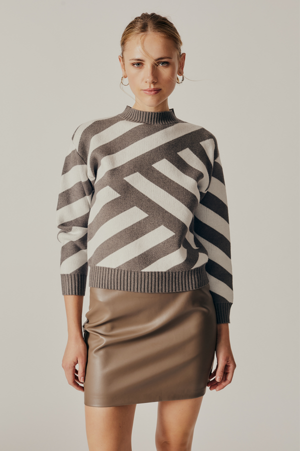 Grey Melange Stripe Sweater