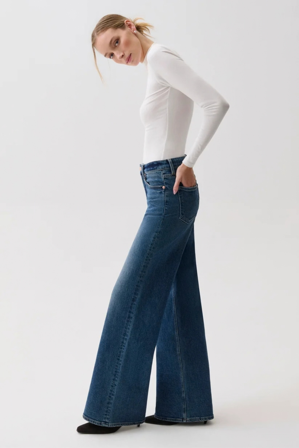 Vivian Blue Depths Mid Rise Wide Leg
