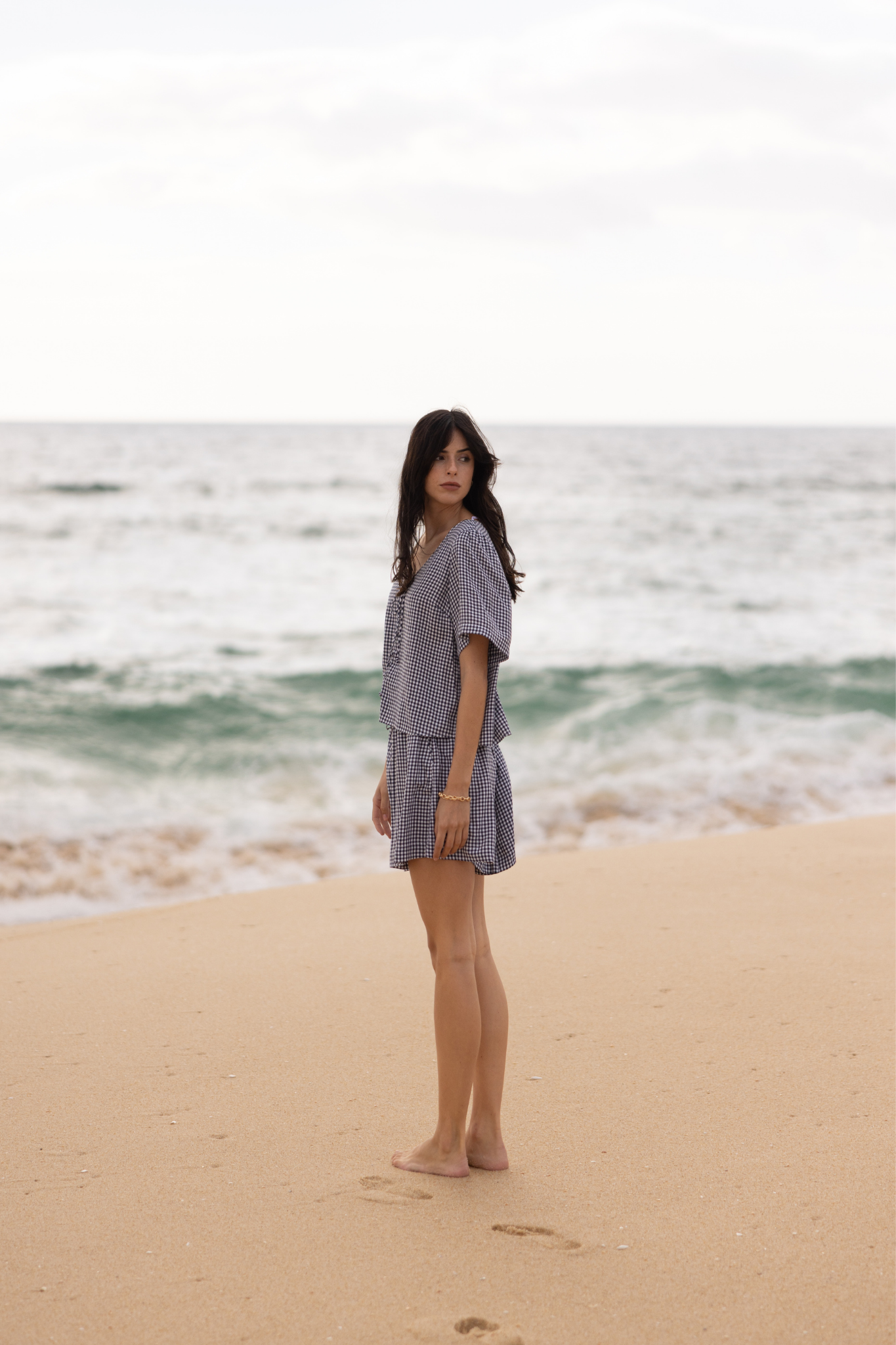 Becca Navy Gingham Top