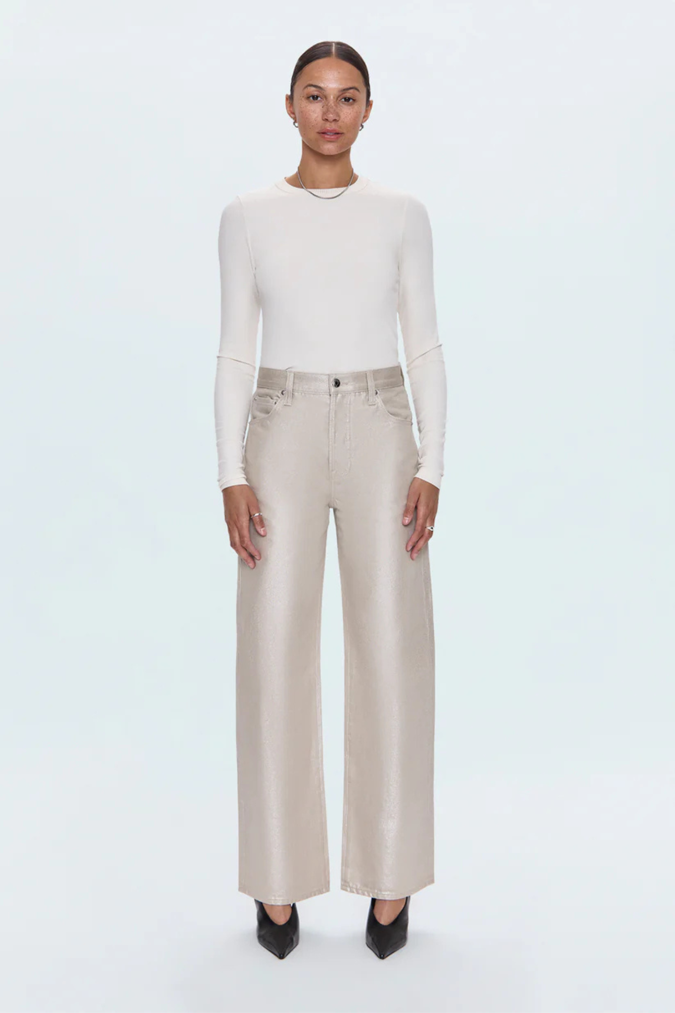 Tate Luster High Rise Bowed Wide Leg