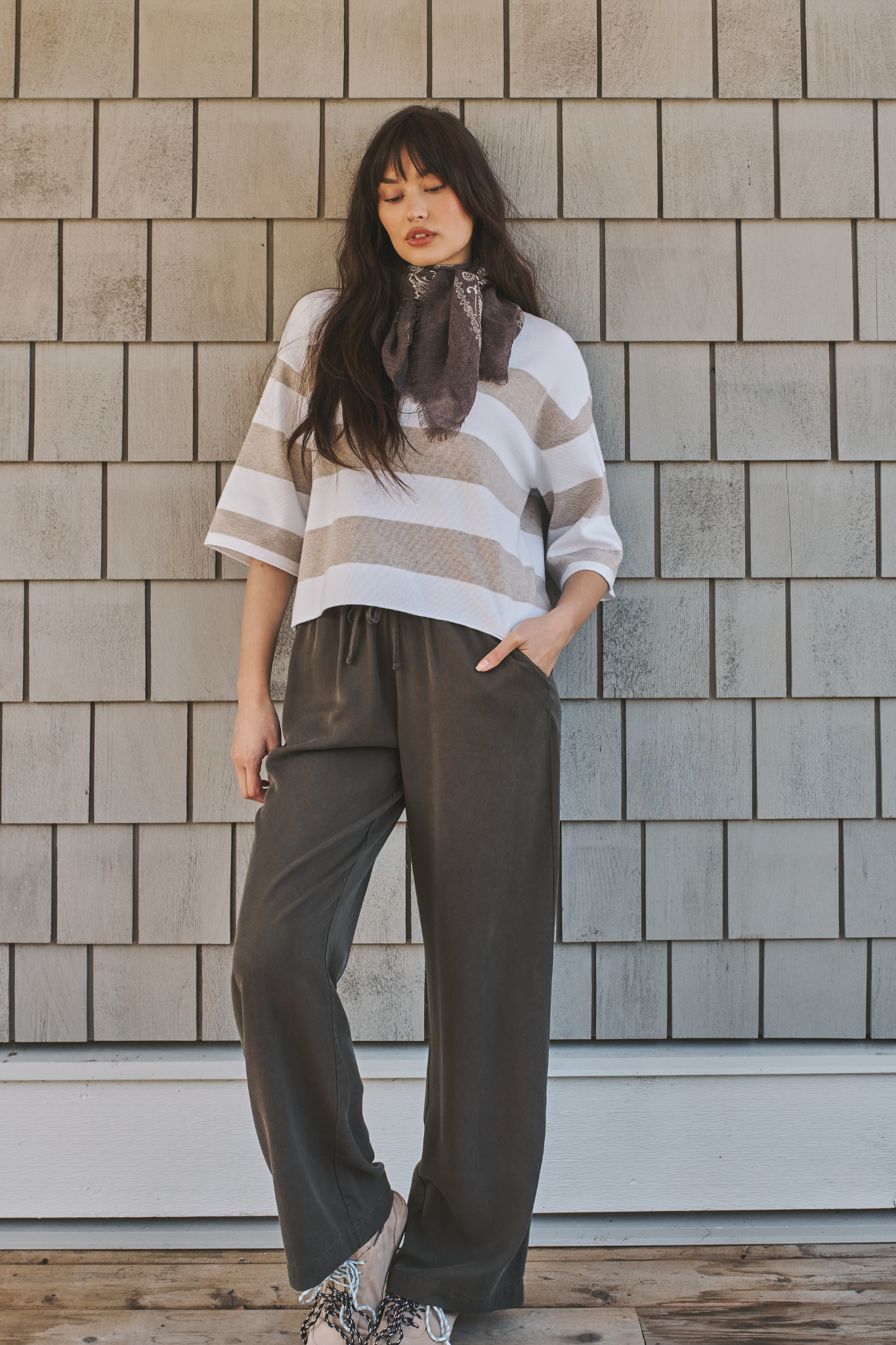 Amina Cream Stripe Knit Top