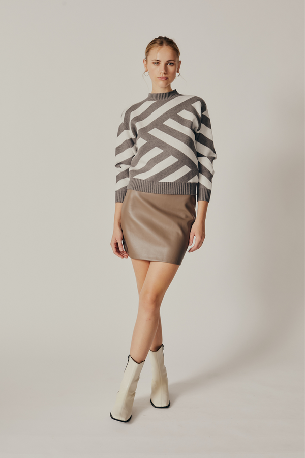 Grey Melange Stripe Sweater