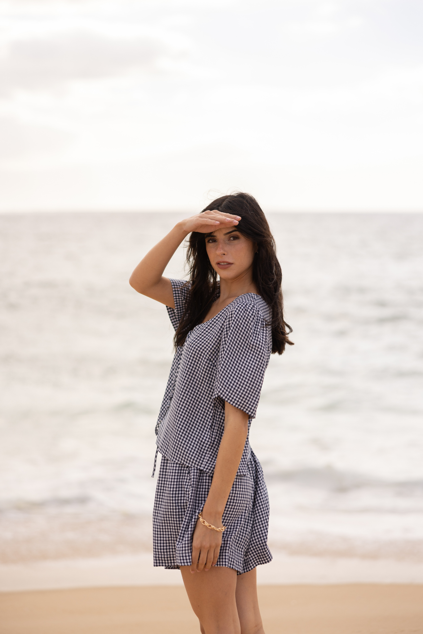 Becca Navy Gingham Top
