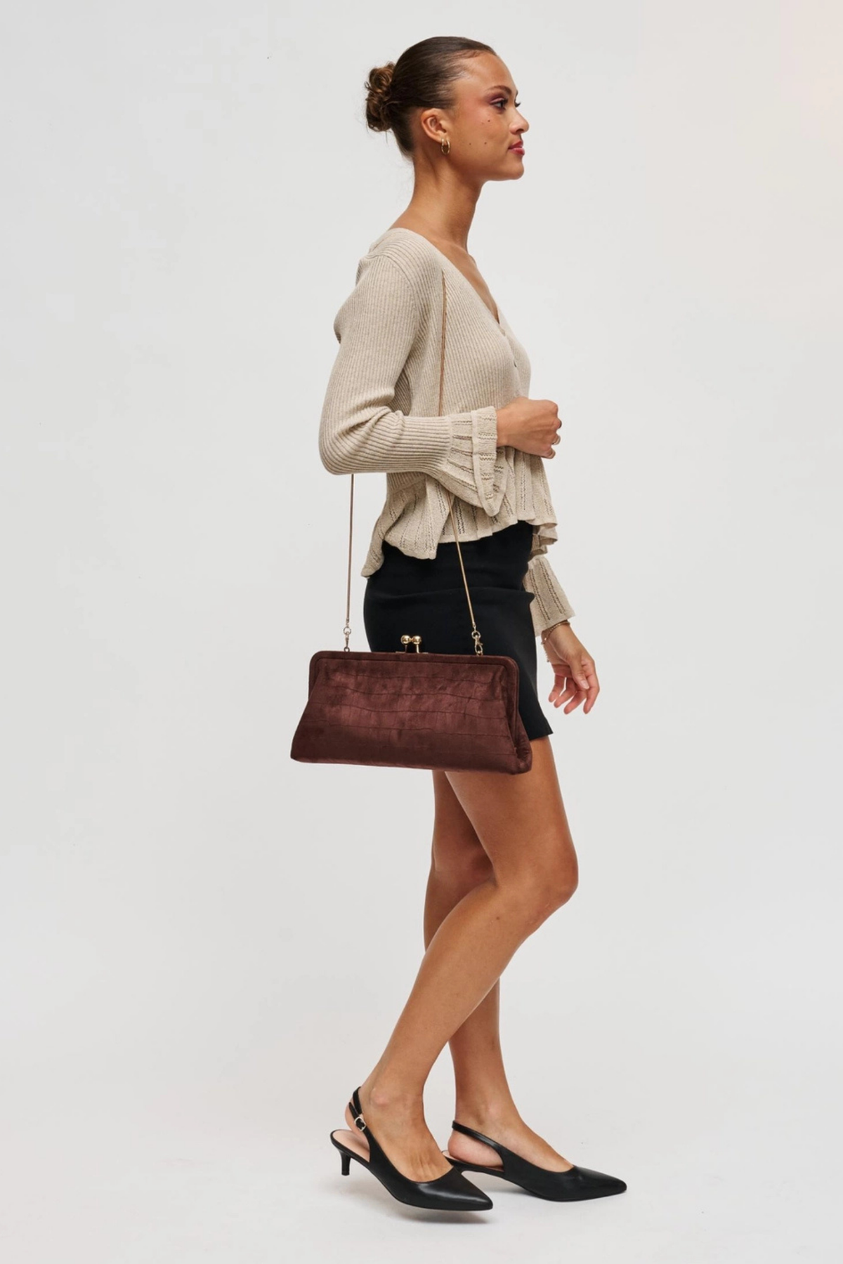 Kristin Chocolate Faux Suede Clutch