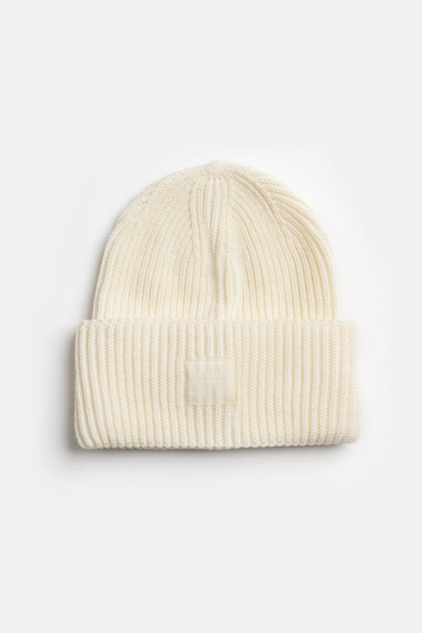 Antique White Ribbed Knit Beanie