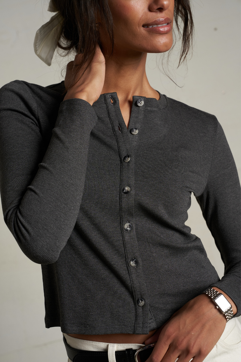 Maureen Charcoal Luxe Rib Cardigan