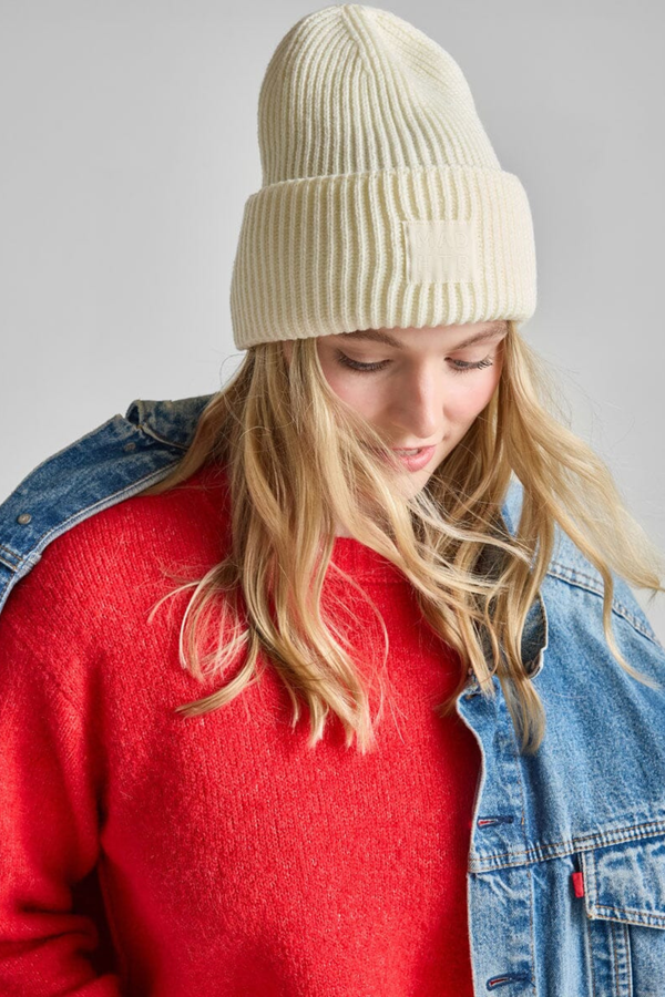 Antique White Ribbed Knit Beanie