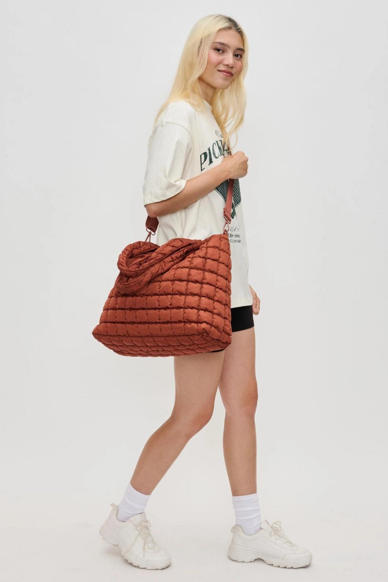 Elevate Rust Quilted Nylon Hobo