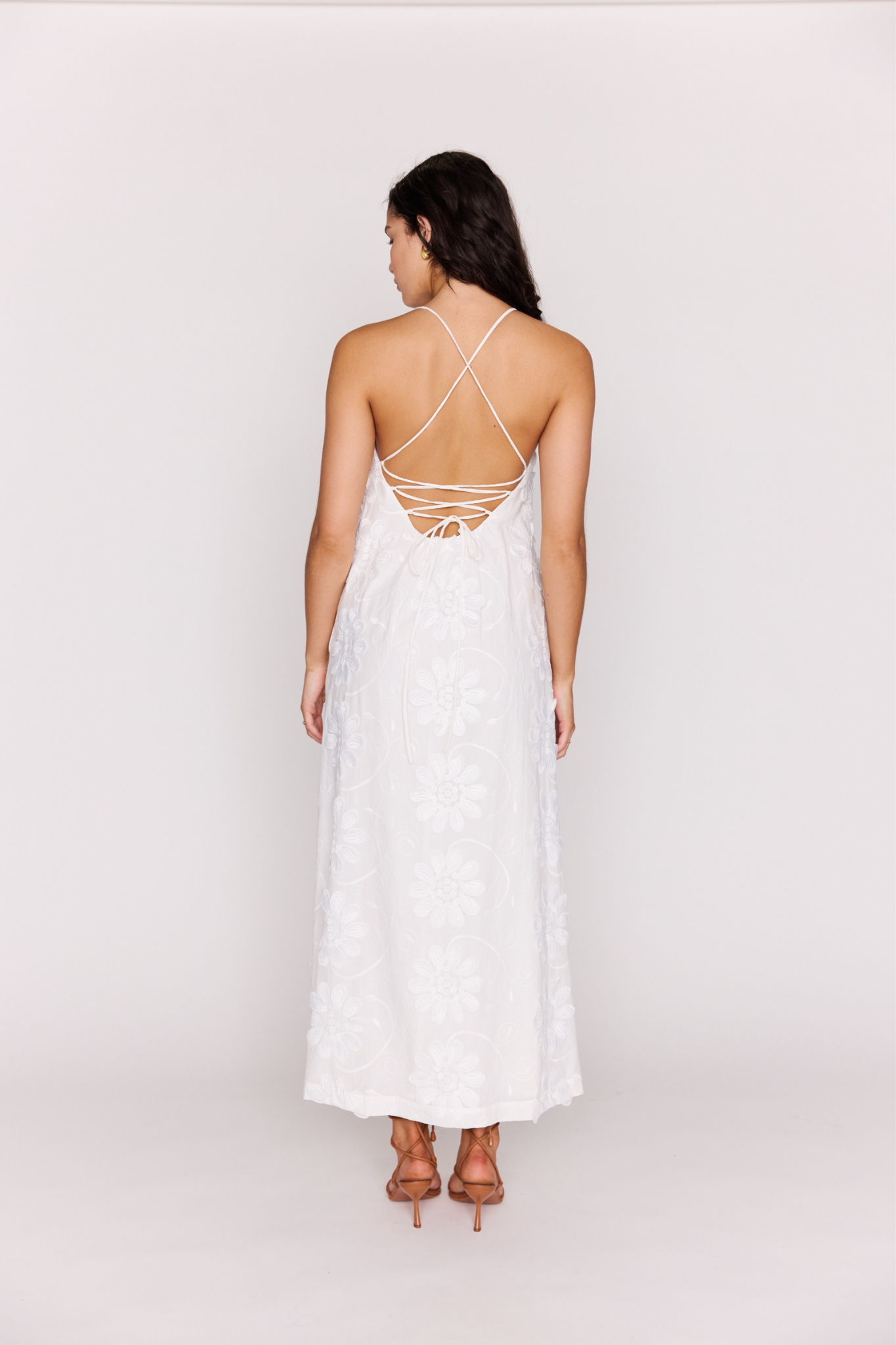 Alessia White Lace Back Maxi Dress