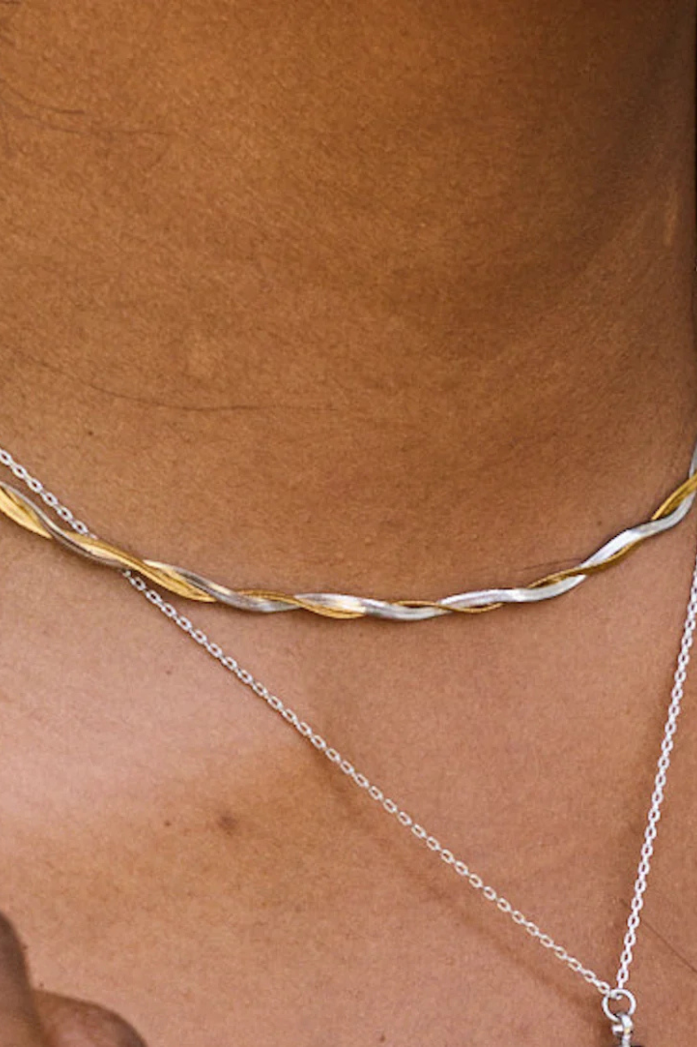 Mixed Metal Herringbone Necklace