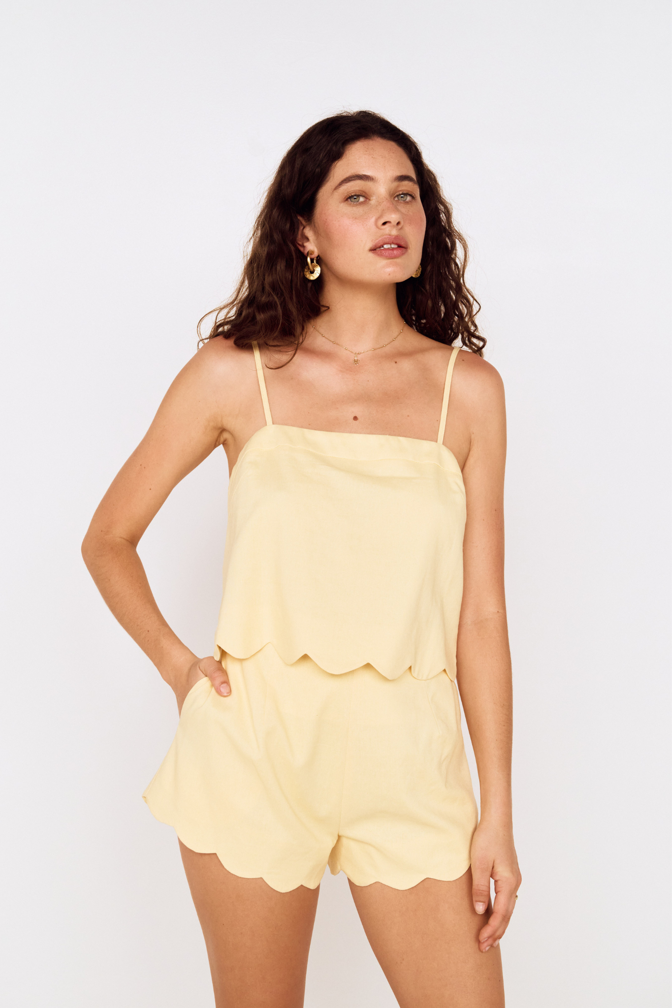Grazia Butter Yellow Scallop Tank