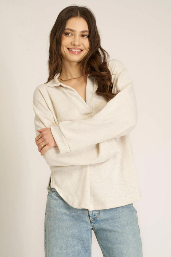 Chiara Oatmeal Cozy Collared Pullover