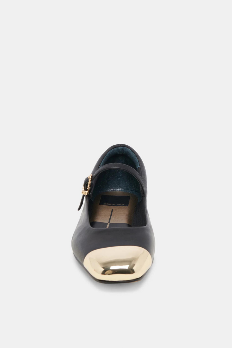 Reyes Toe Cap Black Leather Flat