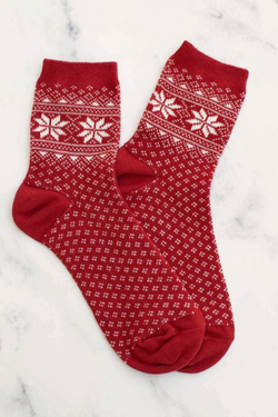 Cozy Red Snowflake Socks