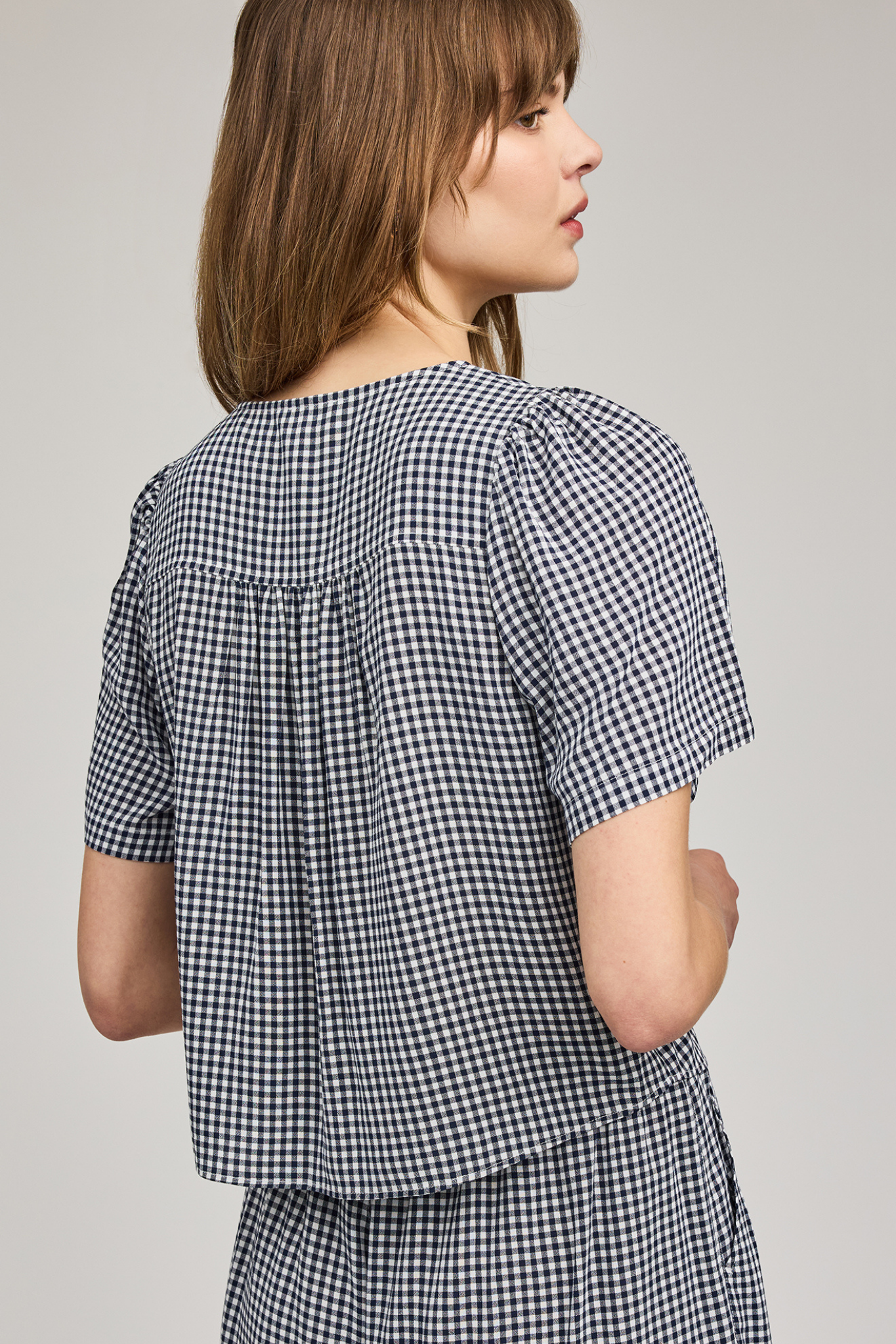 Becca Navy Gingham Top