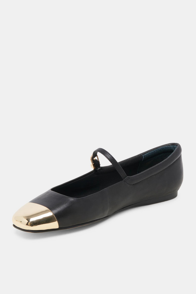 Reyes Toe Cap Black Leather Flat