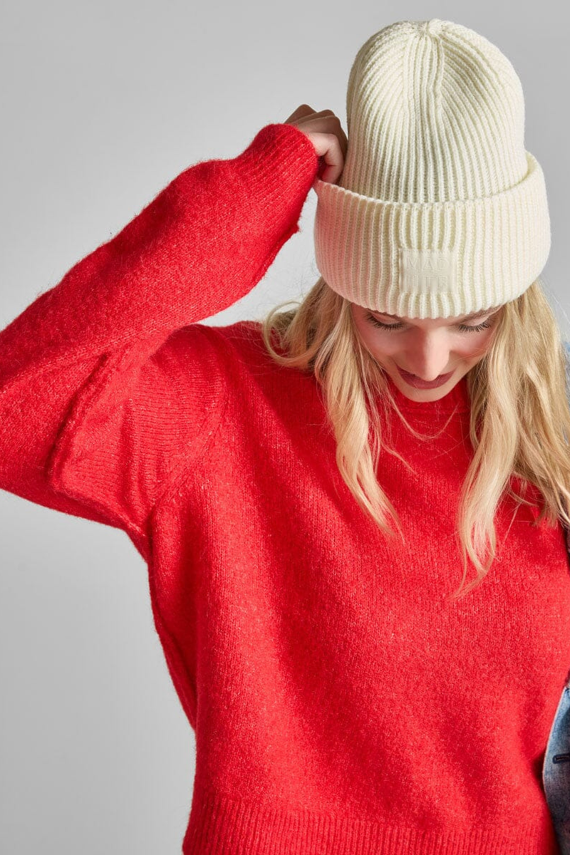 Antique White Ribbed Knit Beanie