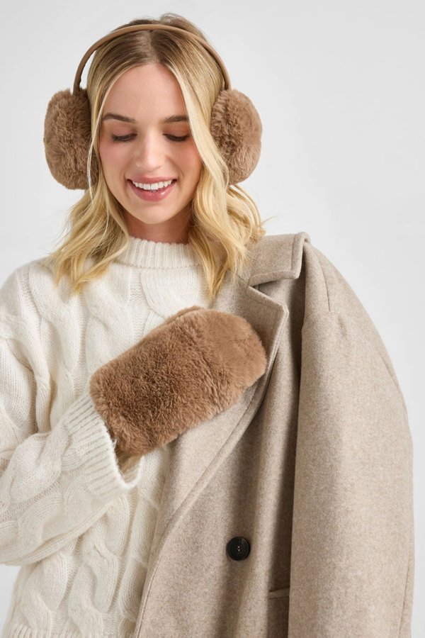 Taupe Faux Fur Mittens