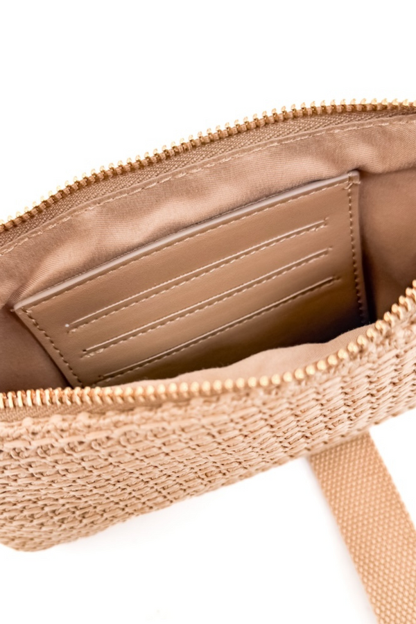 Rome Tan Raffia Clutch Wristlet