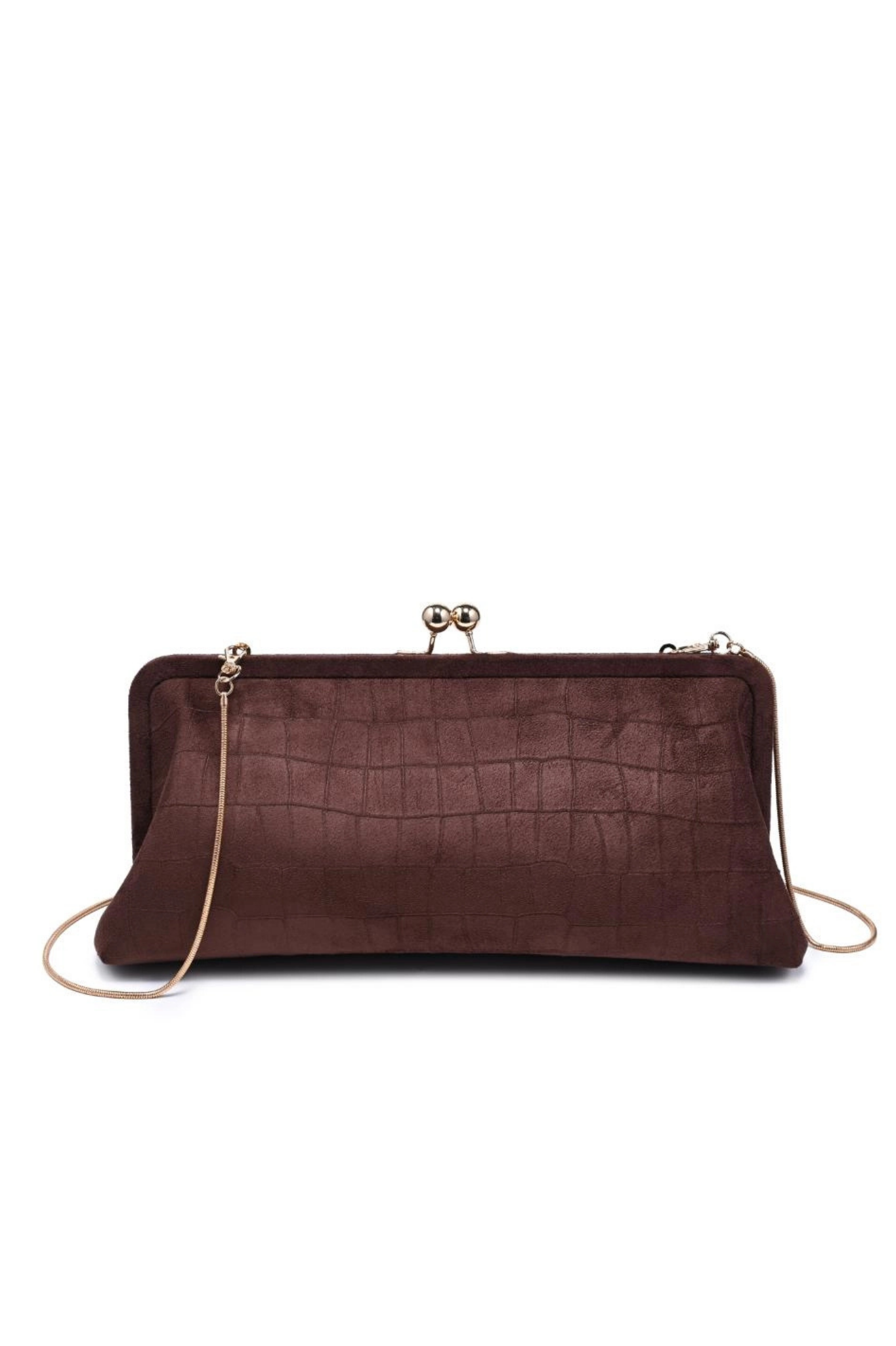 Kristin Chocolate Faux Suede Clutch