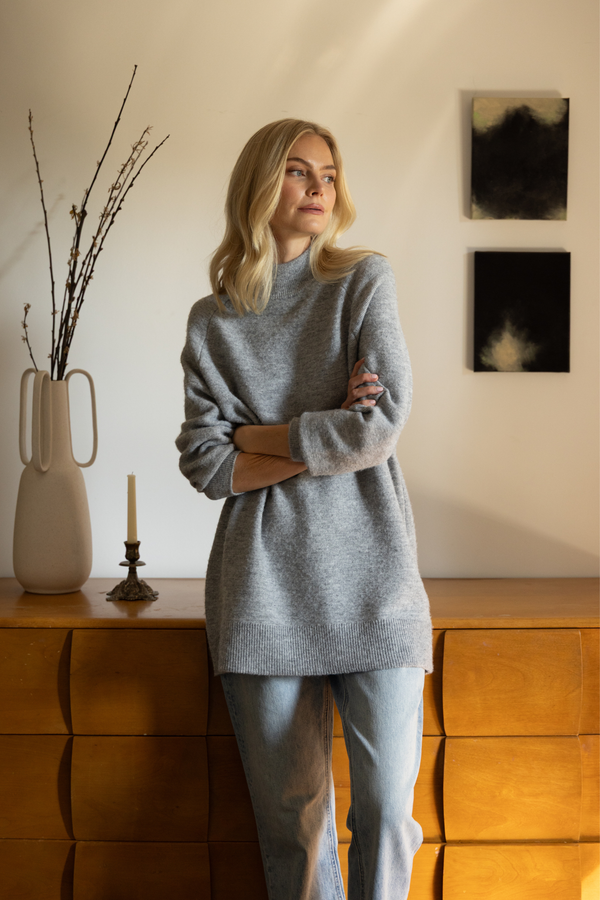 Lena Heather Grey Tunic Sweater