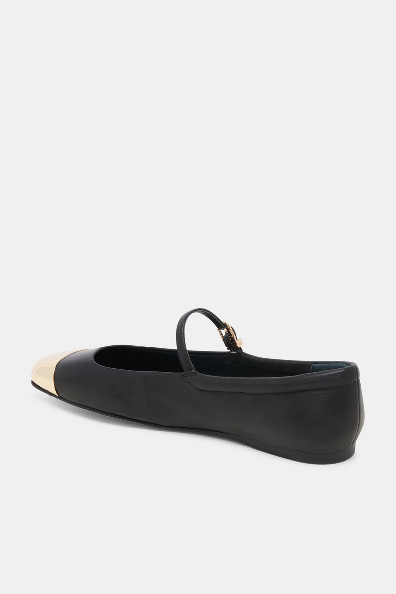 Reyes Toe Cap Black Leather Flat