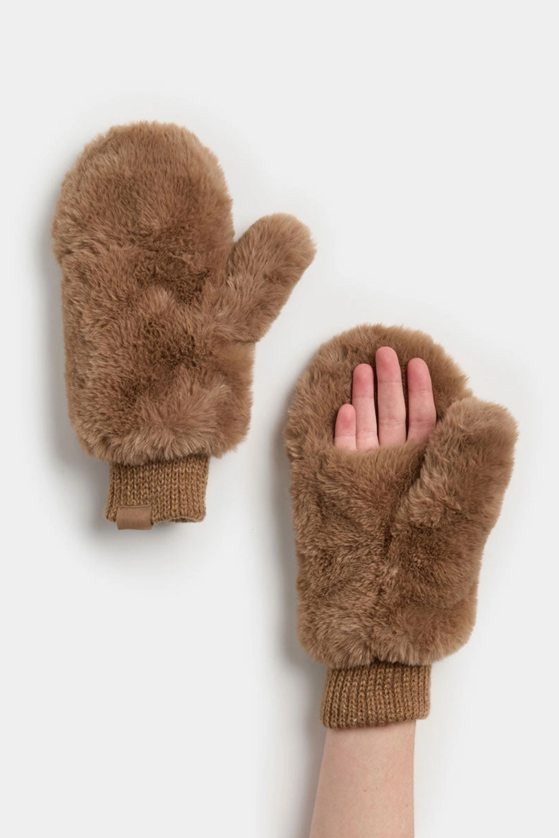 Taupe Faux Fur Mittens
