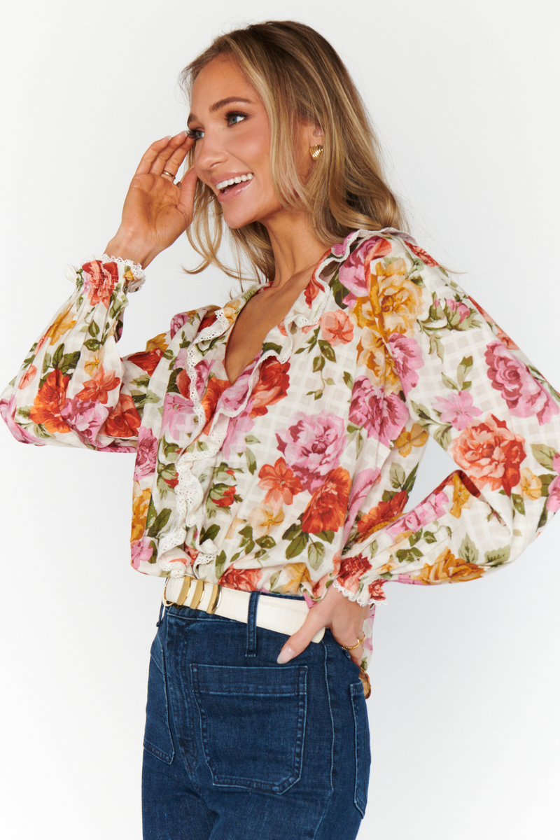 Lydia Hillside Floral Ruffle Top