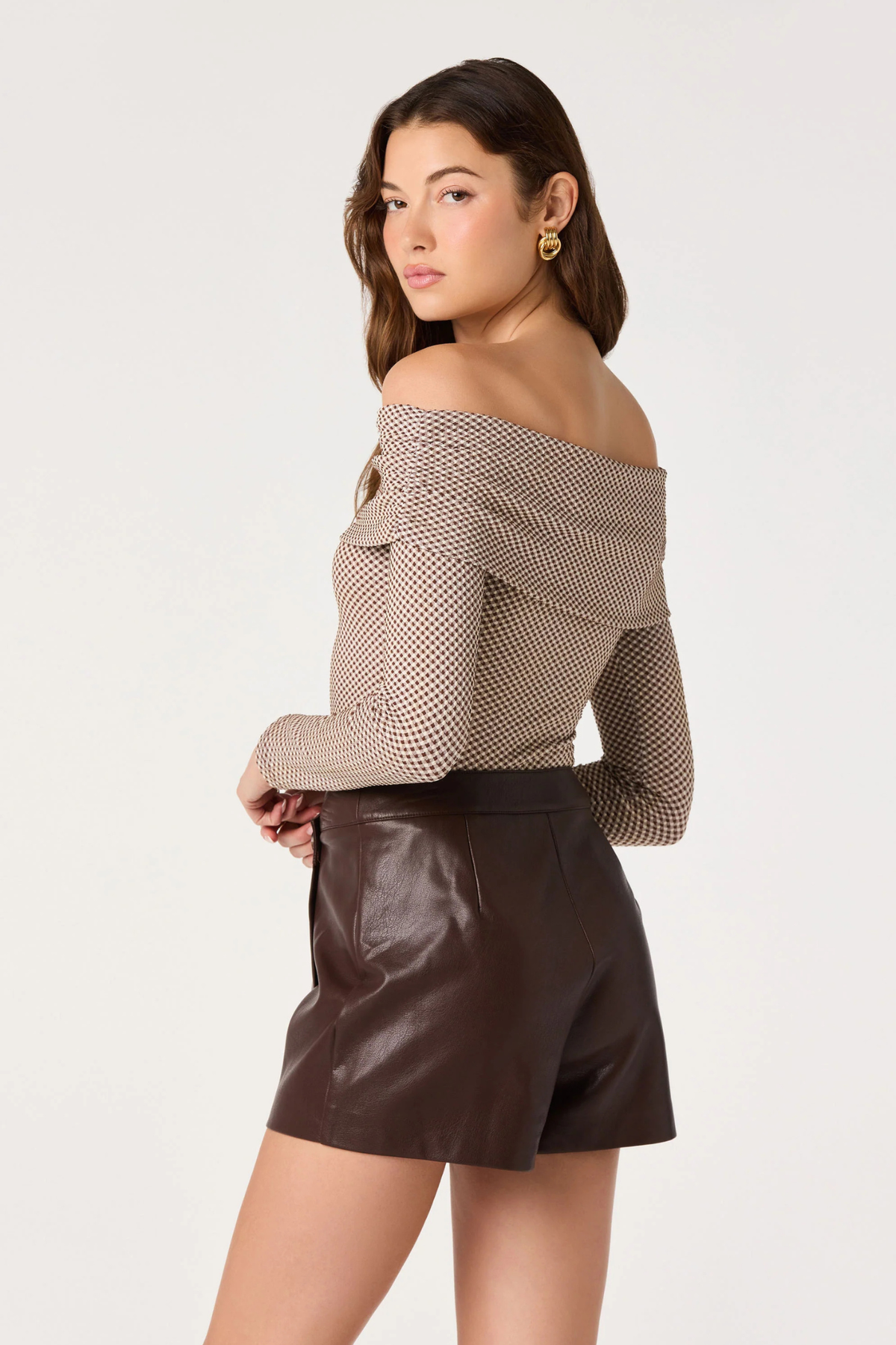 Diamante Brown Gingham Top